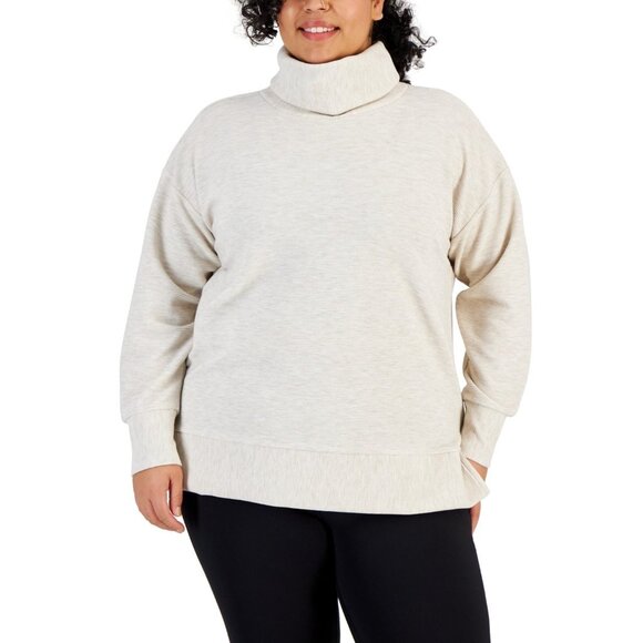 Ideology Tops - Ideology Women Ottoman Cowlneck Top, Light Sand Heather, 2X Comfort Casual